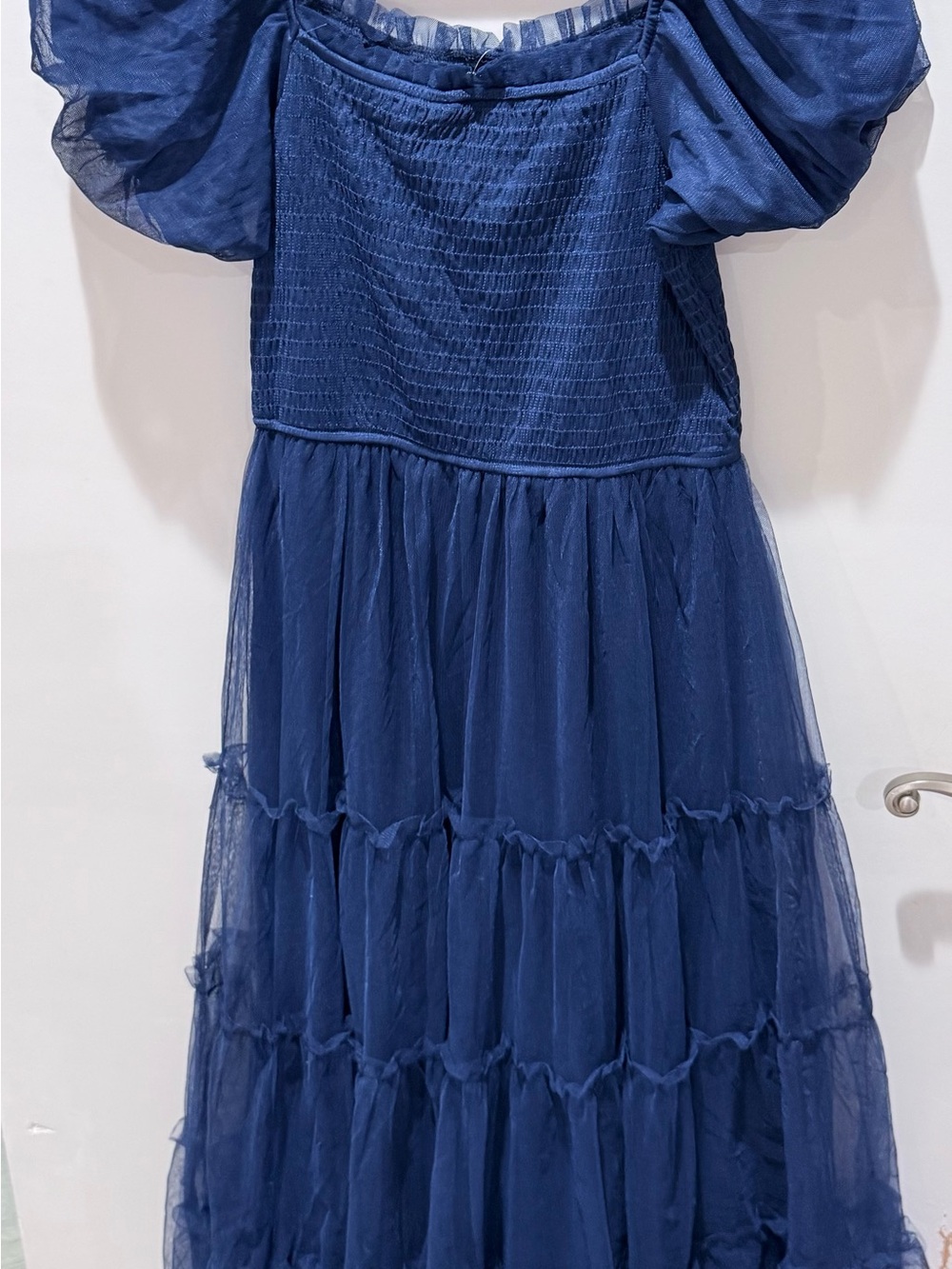 Square-Neck Navy Maxi Dress with Puff Sleeves - Picture 3 of 3